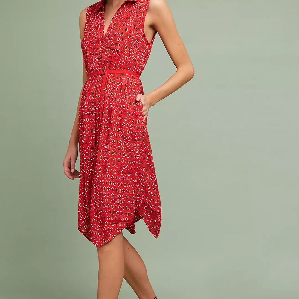 Anthropologie Maeve Vicki Floral-Print Red Shirtdress